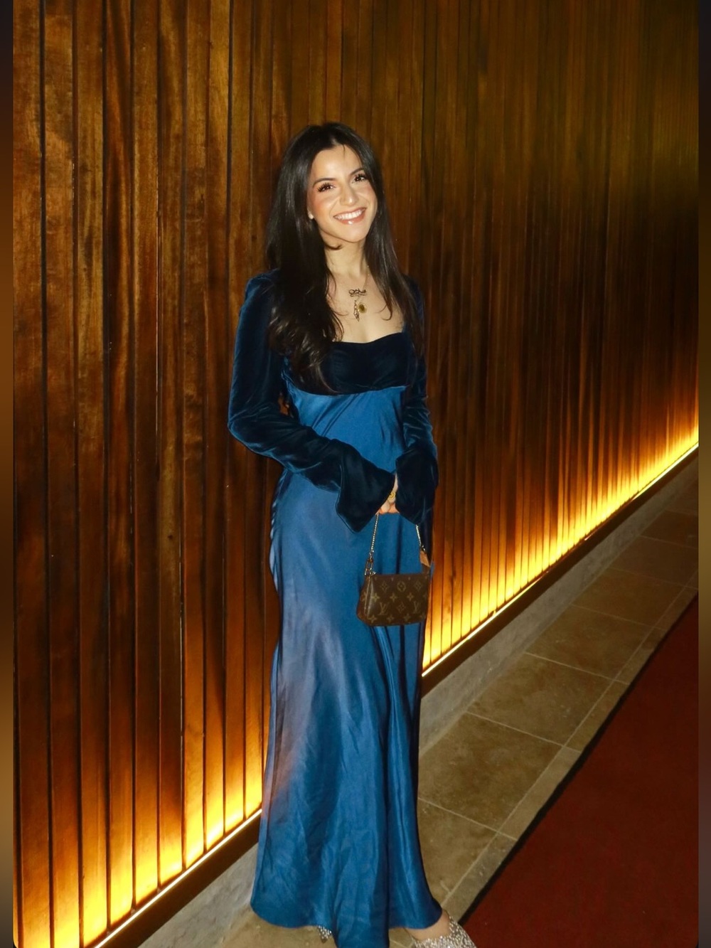 Sold Out Square Neck Velvet Satin Mix Midaxi Dress With Cut Out In Blue